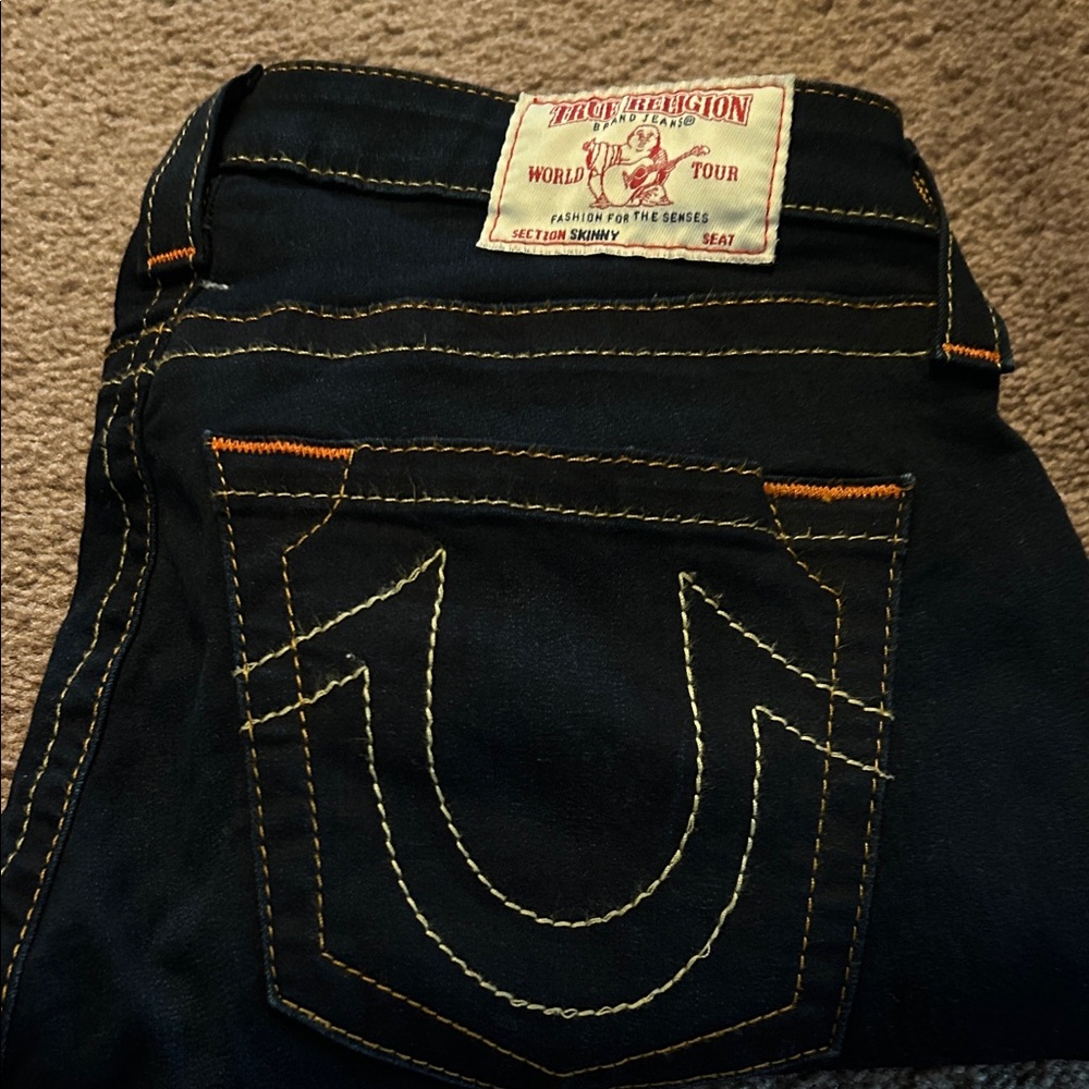 True Religion Dark Jeans with Orange Stitching